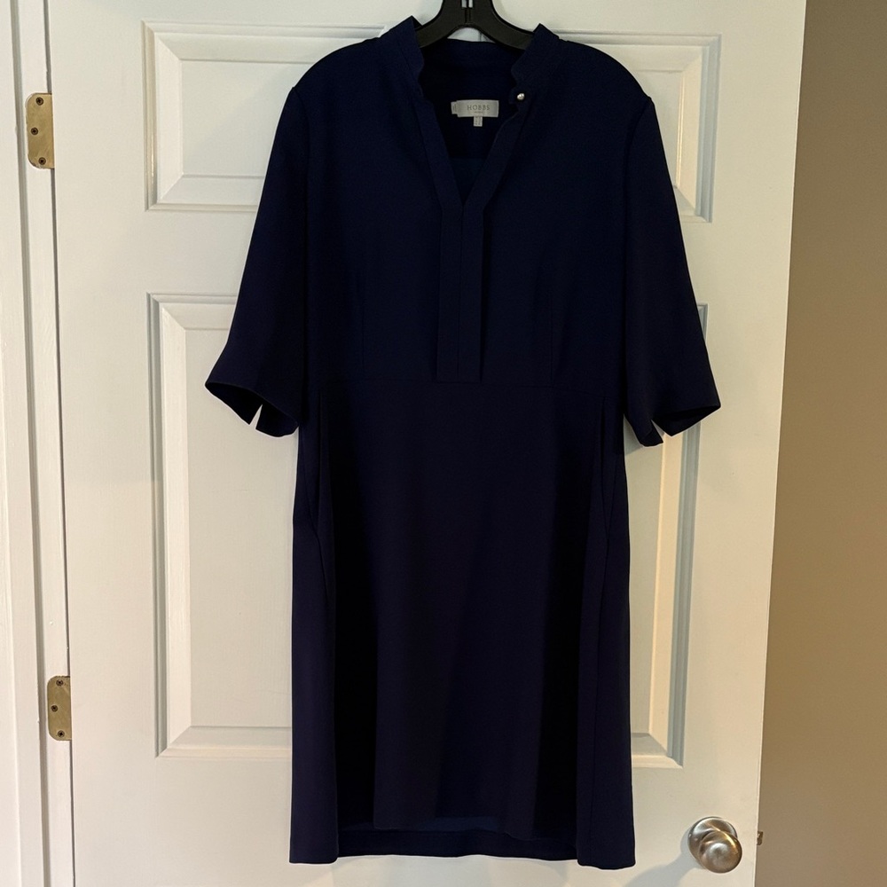 Hobbs Navy Split-Neck Dress, Size 10